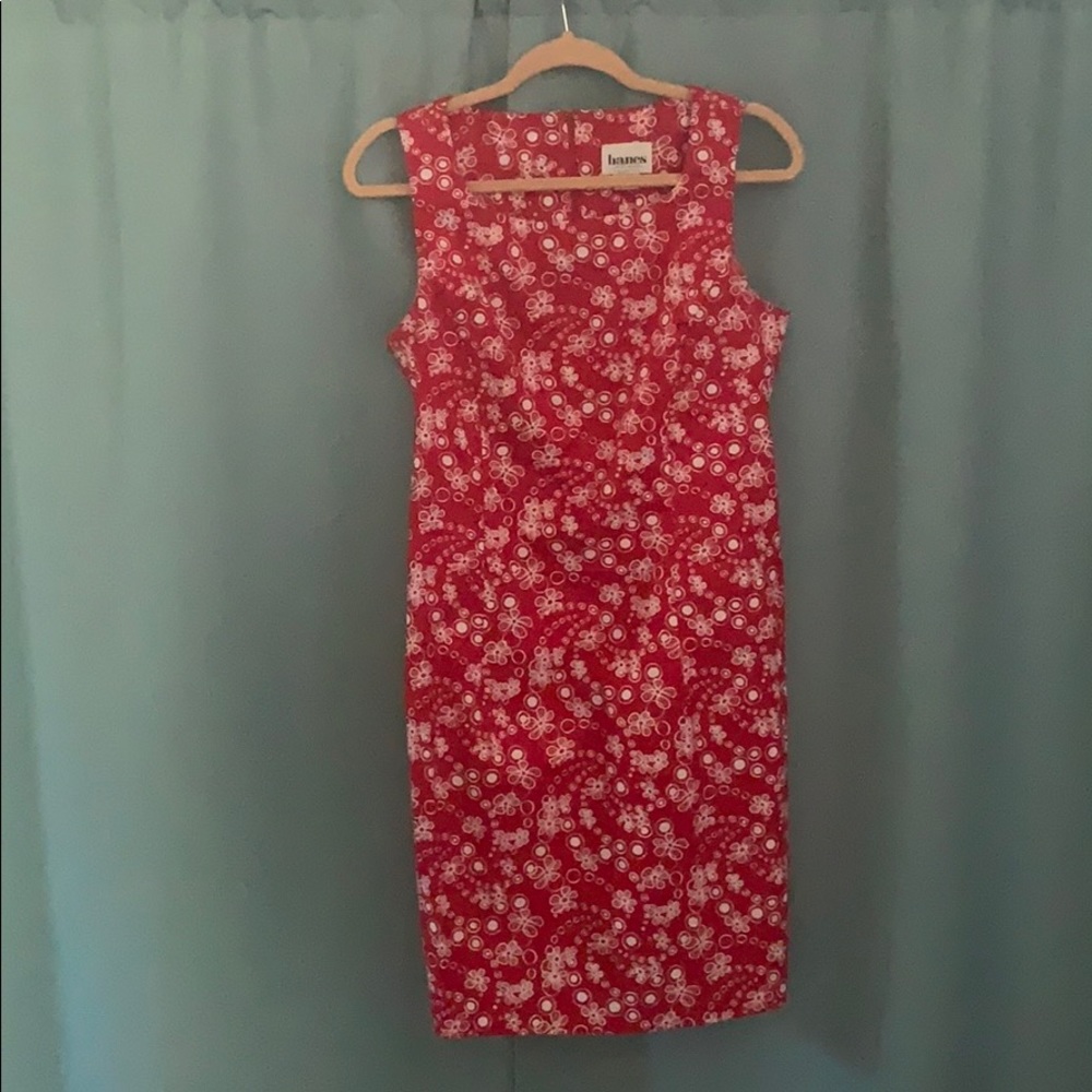 Hanes sleeveless red/white floral dress M